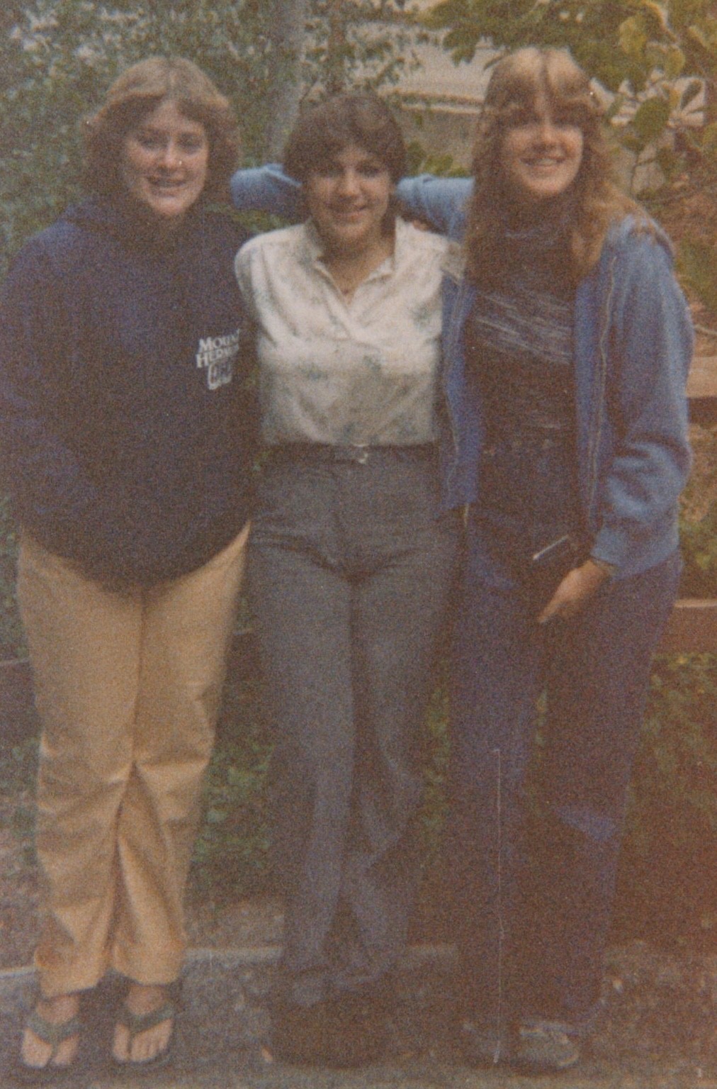 Girls Friends Arm in Arm Smiling Portrait Fence Trees Vintage Car