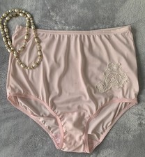 Vtg Slippery SOFT Nylon Vanity Fair PANTIES 6 M Briefs Lace Appliqu  Pink