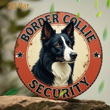 Vintage Border Collie Security Round Tin Metal Signs Home D cor 8x8