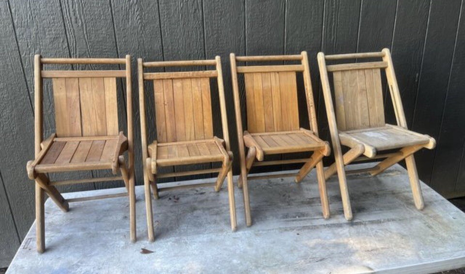 Vntg 40's Kids Wood Slatted Folding Chairs Lot Peerless Tuck