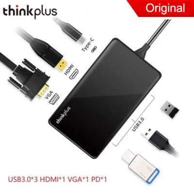 Lenovo Thinkplus 6-in-1 USB-C to USB 3.0*3, USB-C PD Charging, HDMI, VGA Adapter