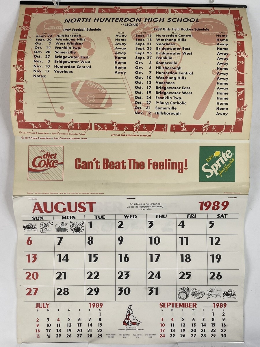Coca-Cola School Calendar 1989-1990 Vtg Enjoy Diet Coke Sprite