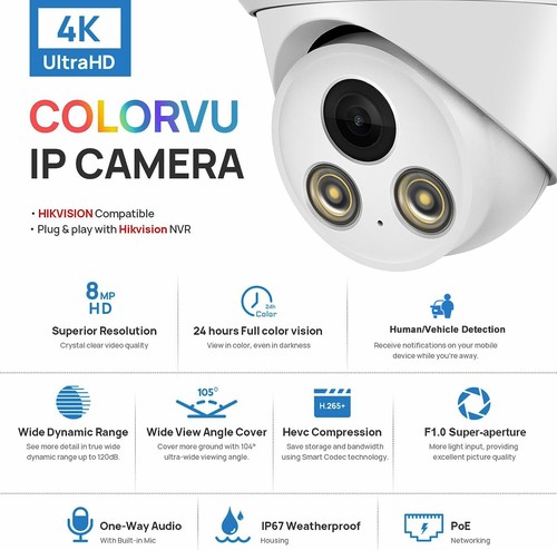 Hikvision OEM 4K 16CH 8MP Colorvu IP Camera CCTV System NVR Black Outdoor US Lot - Picture 3 of 16