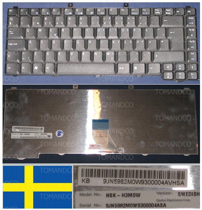 Clavier Qwertz Suédois ACER Aspire 1640 4100 NSK-H3M0W 9J.N5982.M0W Noir PC