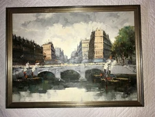 VINTAGE 84 landscape abstract original hand painted oil PAINTING signed Adunis