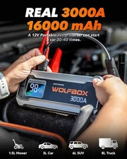 WOLFBOX 3000A Car Jump Starter Booster Jumper Box Power Bank Battery Charger