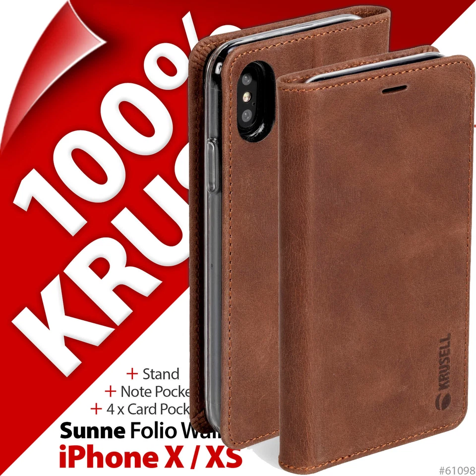 Krusell Sunne CUERO GENUINO Cartera Soporte Abatible Estuche Cubierta para Apple iPhone X XS Foto 4 de 4