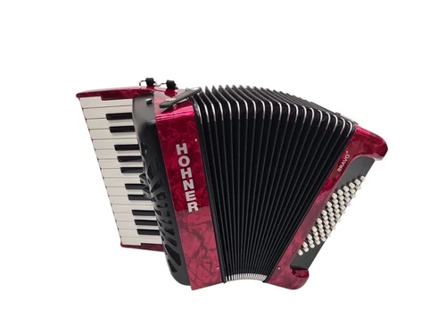 Accordion Hohner Bravo II 48 silent key red with bag & strap