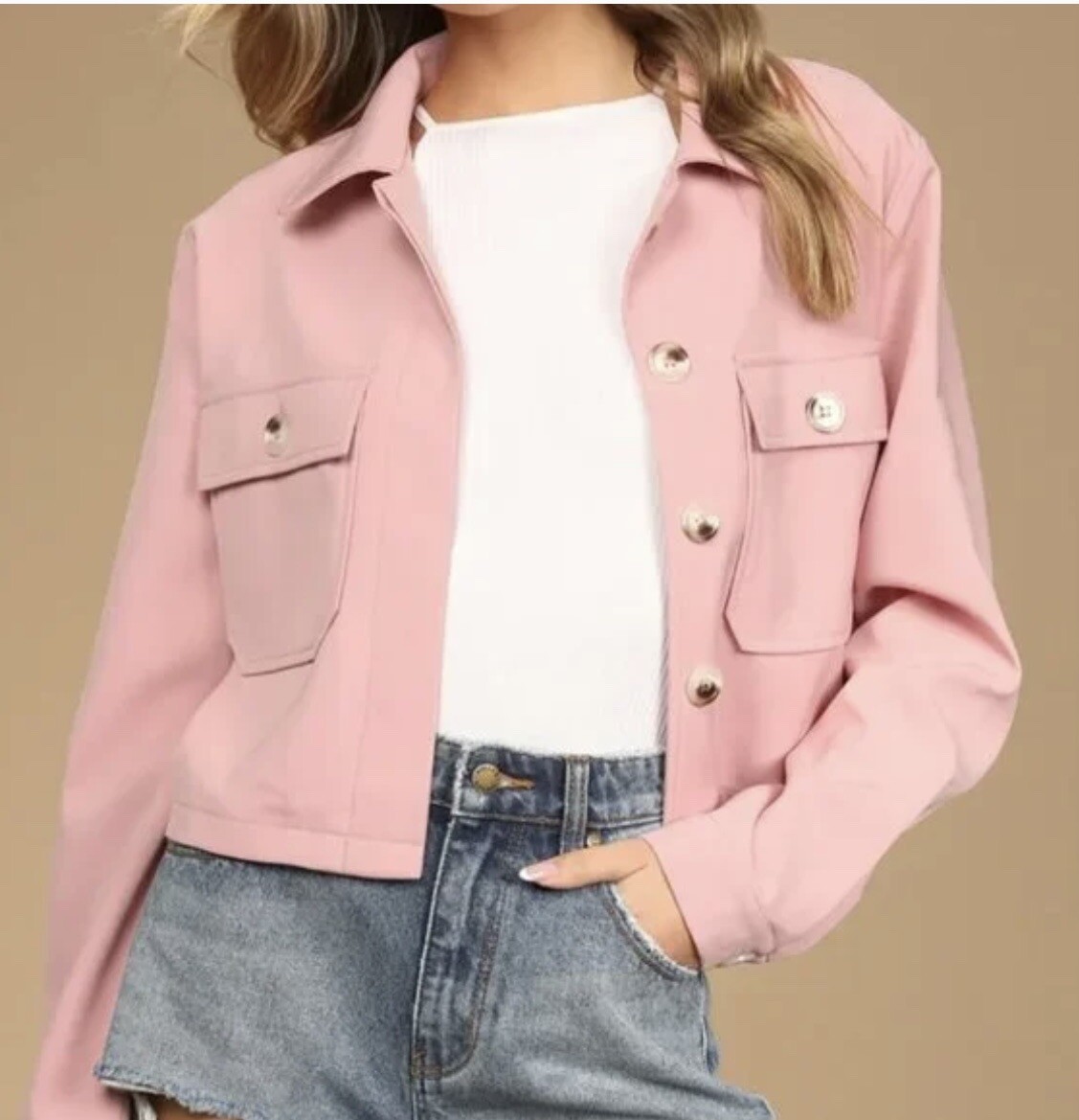 Lulus Jacket Cropped Pink Medium - image 1