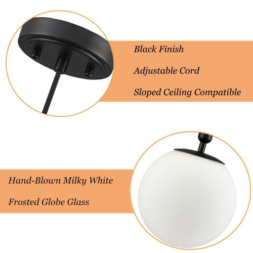Modern Globe Pendant Lighting for Kitchen Island Black Hanging Ceiling Light - 第 9/9 張圖片