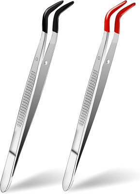 2 PCS Craft Tweezers with Rubber Tips, Metal Sticker Tweezers Soft PVC Coated Cu