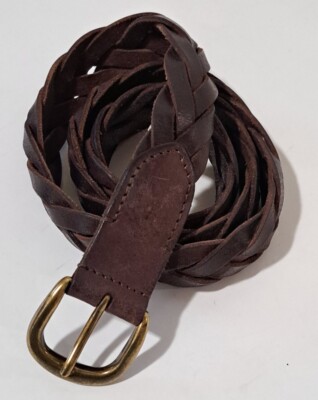 Lucky Brand Brown Woven Leather Belt Brass Buckle Men display picture 3