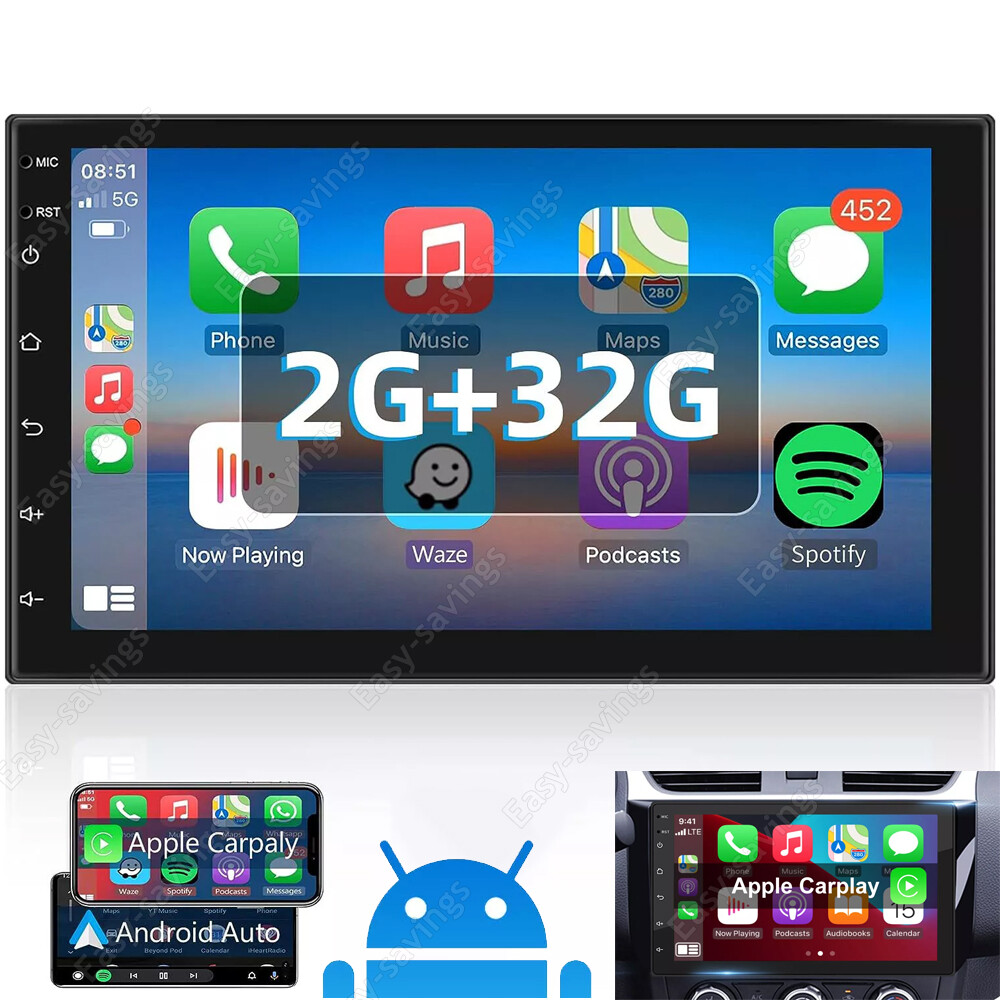 7" Double Din Touch Screen Bluetooth Car Radio CarPlay Android Auto GPS WiFi FM