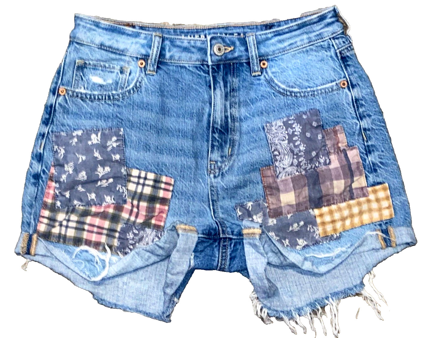 American Eagle Patchwork Distressed Cuffed Cut Of… - image 1