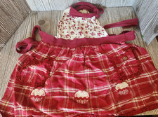 Sur La Table Girls Kids Rose Cupcake Plaid Print Apron 100% Cotton READ