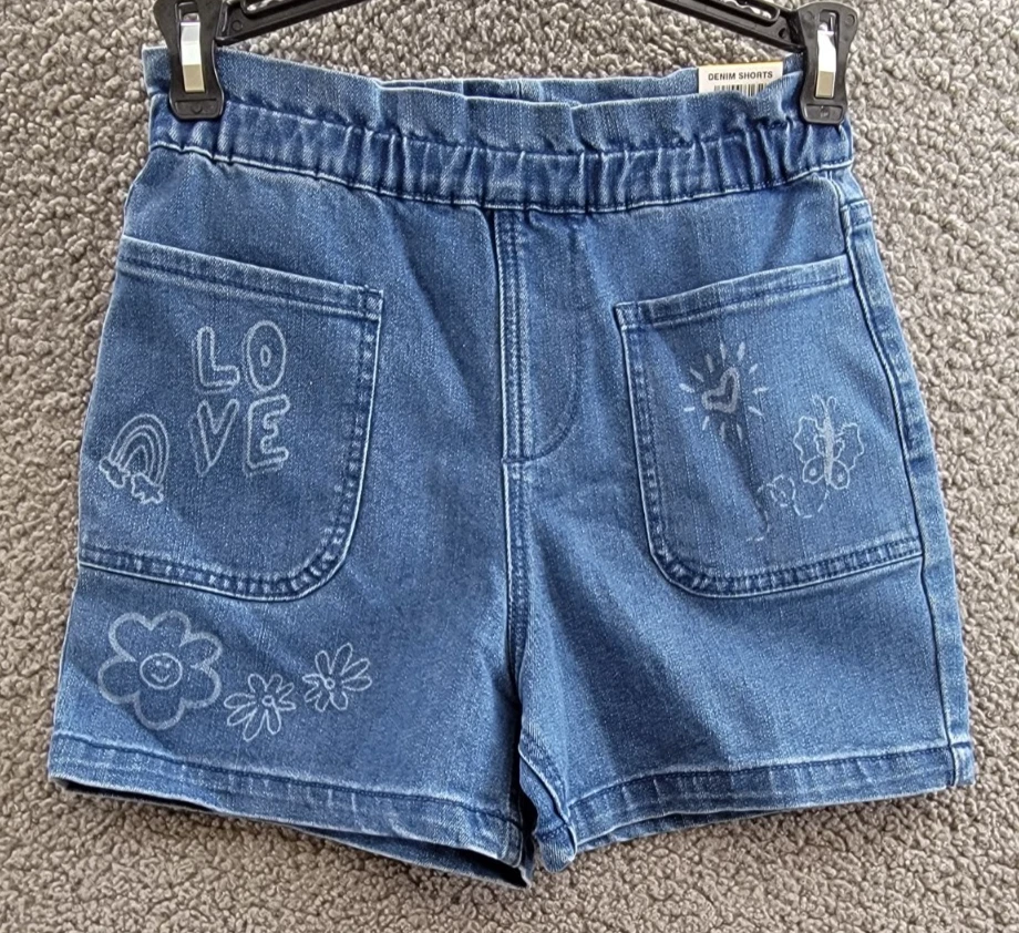 Epic Threads Scribble Paperbag Shorts Girls M Sketch Wash Patch Pocket Pull On - Image 2 of 4