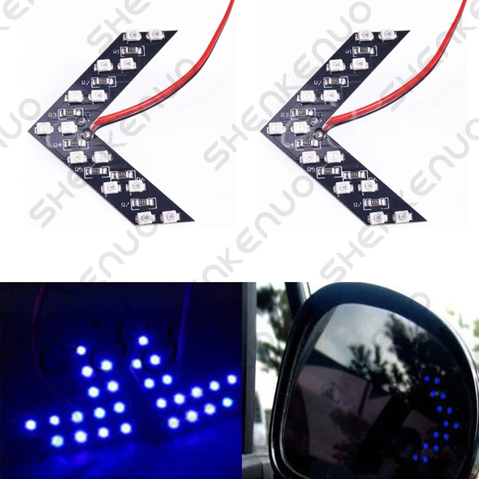 2pcs Blue 14-SMD LED Arrow Panels for Car Side Mirror Turn Signal Lights Foto 2 de 4