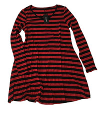 Alumny Women's Long Sleeve Red and Black Stripes Dress Size L NWT