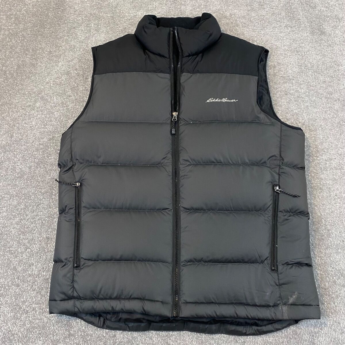 EDDIE BAUER Vest Mens Medium Black Gray Black EB650 Down EDDIE BAUER Vest Mens Medium Black Gray Black EB650 Down