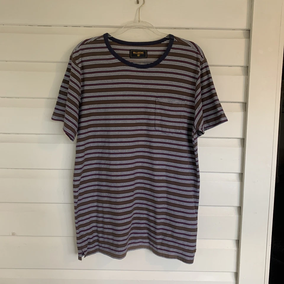Billabong surfplus Mens T Shirt Size L Chest 110cm Brown Stripes  CottonPolyeser - Image 2 of 4