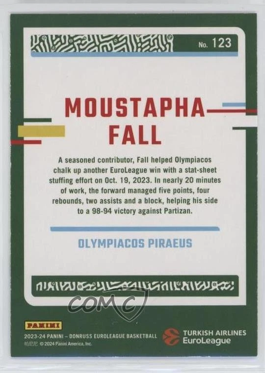 2023-24 Panini Donruss EuroLeague Moustapha Fall #123 - Image 2 of 2