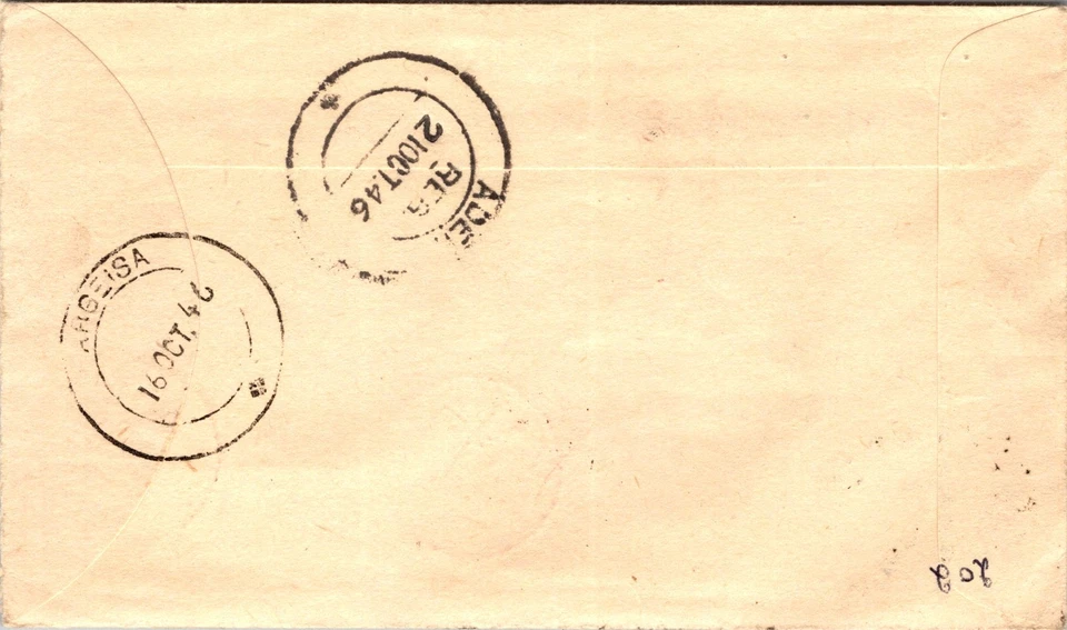 1946 Hargeisa British Somaliland Registered Mail Cover to Grimsby England - Image 2 of 2