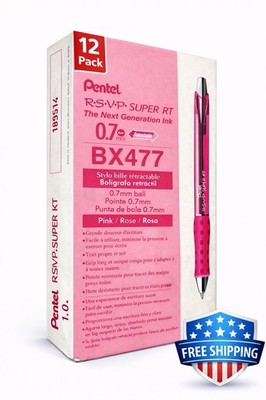 Pentel RSVP SUPER RT Pink Ink Ballpoint Pens 0.7mm 12 Pack BX477-P
