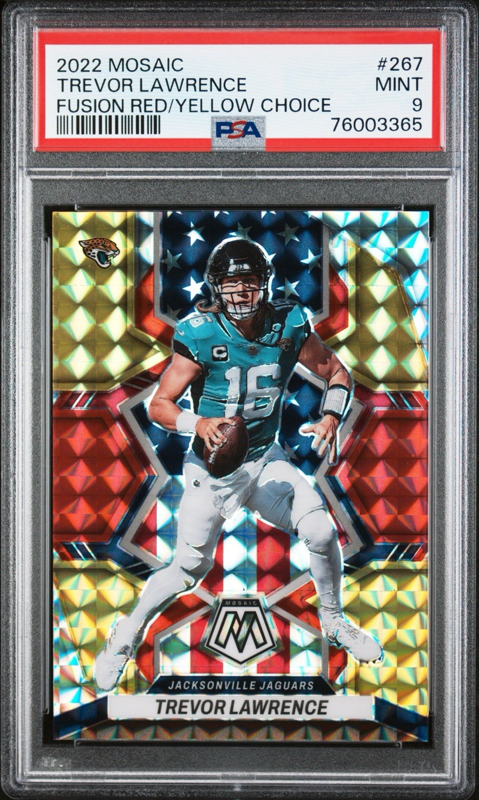 2022 MOSAIC #267 TREVOR LAWRENCE FUSION RED/YELLOW CHOICE /80 PSA 9