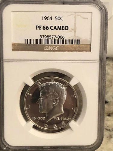 1964 50C PF 66 CAMEO NGC KENNEDY HALF DOLLAR SILVER