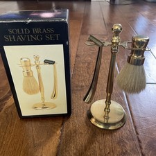 Vintage Gentleman's Shaving Set Gold Plated On Solid Brass. Brand New Boxed.
