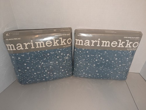 Set lenzuola Marimekko King con angoli e piatti Dan River senza ferro percalle prato blu - Foto 1 di 7