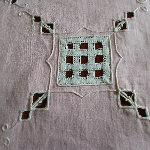 grande nappe Lin Rose Saumon 190x150 Cm applications broderies - Photo 4/4