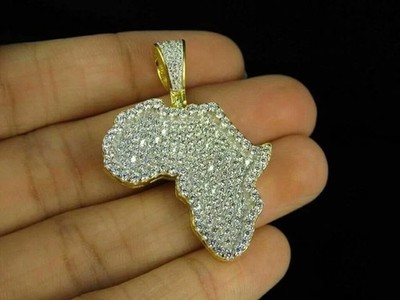 1,50 ct Lab Created Diamond Africa Map Pendant Hip Hop 14K Yellow Gold Plated