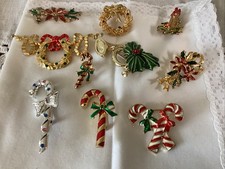 Christmas Brooch Pin Costume Jewelry Lot of 10 Vintage/Modern