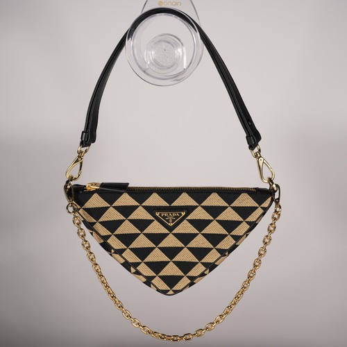 Prada Jacquard Triangolo Symbole Embroidered Mini Triangle Bag Black Corda