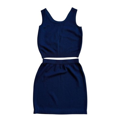 St John Navy Blue Knit 2 Piece Set Tank Top and Skirt Small 4 Santana Knit