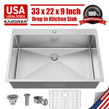 33x22 Inch Stainless Steel Drop In Bar Kitchen Sink Single Bowl with Bottom Grid