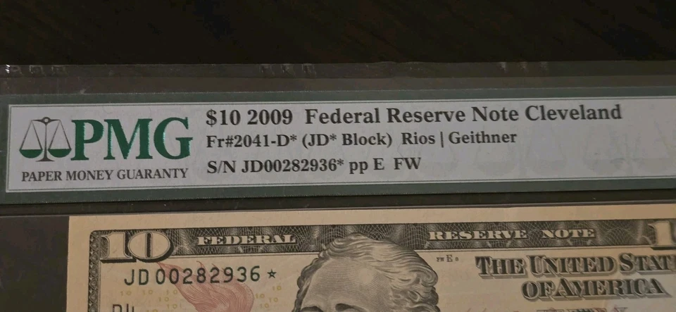 2009 $10 STAR Cleveland Federal Reserve Note Graded PMG 66 Replacement Bill  - Image 3 of 4