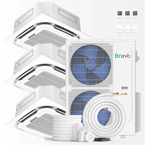 Bravo 3-Zone Mini Split AC & Pump 42000 BTU Ceiling Cassette 9K+12K+18K