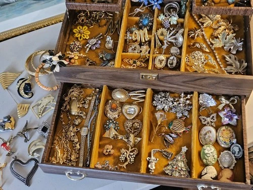 New ListingVintage  Costume Jewelry Lot  with box over 120 pieces!!  have a looksie!