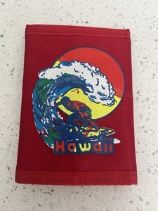 Vintage 1980's Souvenir Nylon Wallet Trifold Hawaii Rainbow Surfing Waves