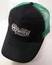 O'Reilly Auto Parts Trucker Hat Mens Black Green Stitch Mesh Employee Snap Cap
