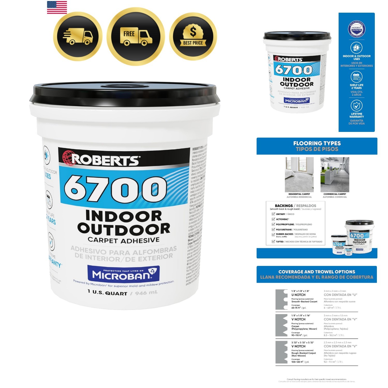 Indoor Outdoor Carpet Adhesive 1 Quart Water Resistant Non F
