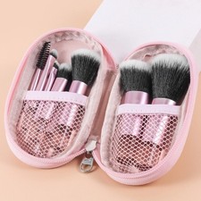 10 Pcs Mini Travel Makeup Brush Set with Case Portable Pink Cosmetic Brushes Kit