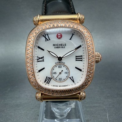 Michele Caber Isle Diamond Watch 32mm Women Mop Dial Rose Gold Tone Oval New Bat