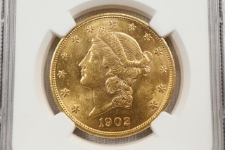 NobleSpirit GOLD 1902 $20 NGC Ms61 BOLD CARTWHEEL LUSTER