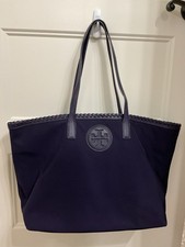 Tory Burch Nylon  Leather Marion Logo Whipstitch Tote In Ink Retail 279.