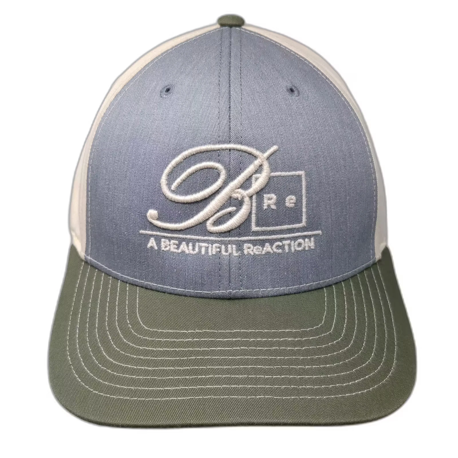 Richardson Trucker Hat Gray Green White OS A Beautiful Reaction Embroidered Cap