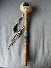 Native American Indian Navajo Kokopelli 30cm Rawhide Dance Rattle Hand Made