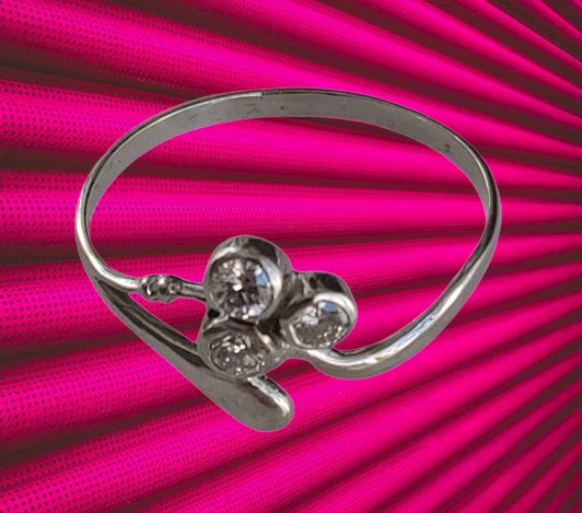 I RING I Design Jugendstil I Echt 585 Massiv Weißgold +3 Echte Diamanten I - Bild 4 von 4